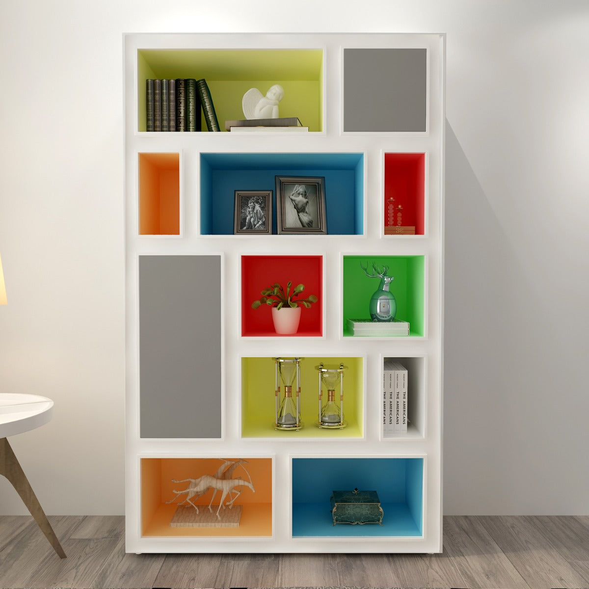 Book storage with shelves, Outer finish in white colour and inner shelves are in multiple PU matte paint finish -IM 1003