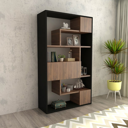 Book storage with shelves, Outer finish in laminate and inner shelves are in wooden finish laminate, Close shutters are in wooden laminate  finish-IM 1001