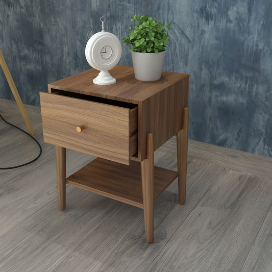 Wooden end Table , end table with wooden legs & prelaminate particle board in drawer , modern look wooden end table in brown ,Floor standing End Table - VI868