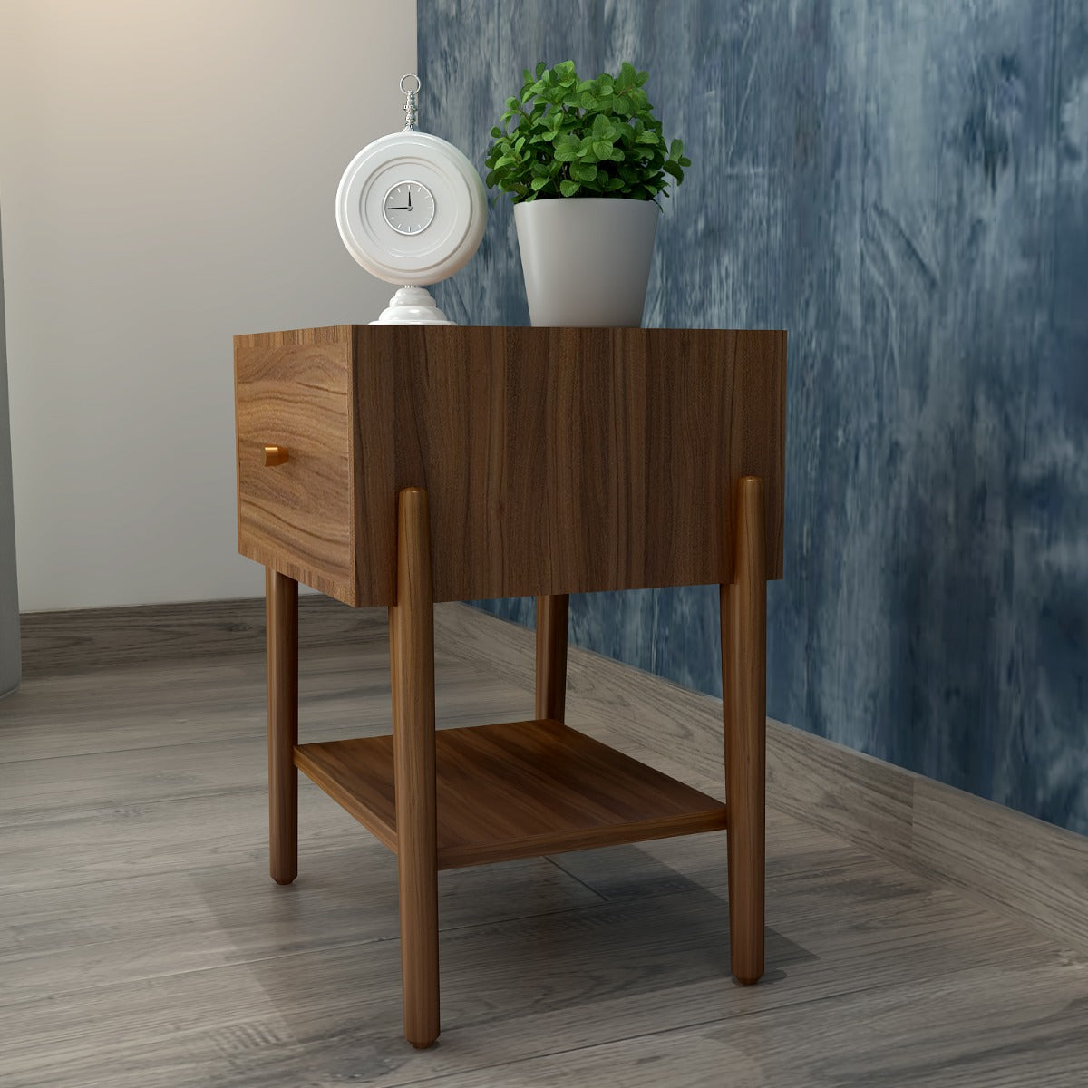 Wooden end Table , end table with wooden legs & prelaminate particle board in drawer , modern look wooden end table in brown ,Floor standing End Table - VI868