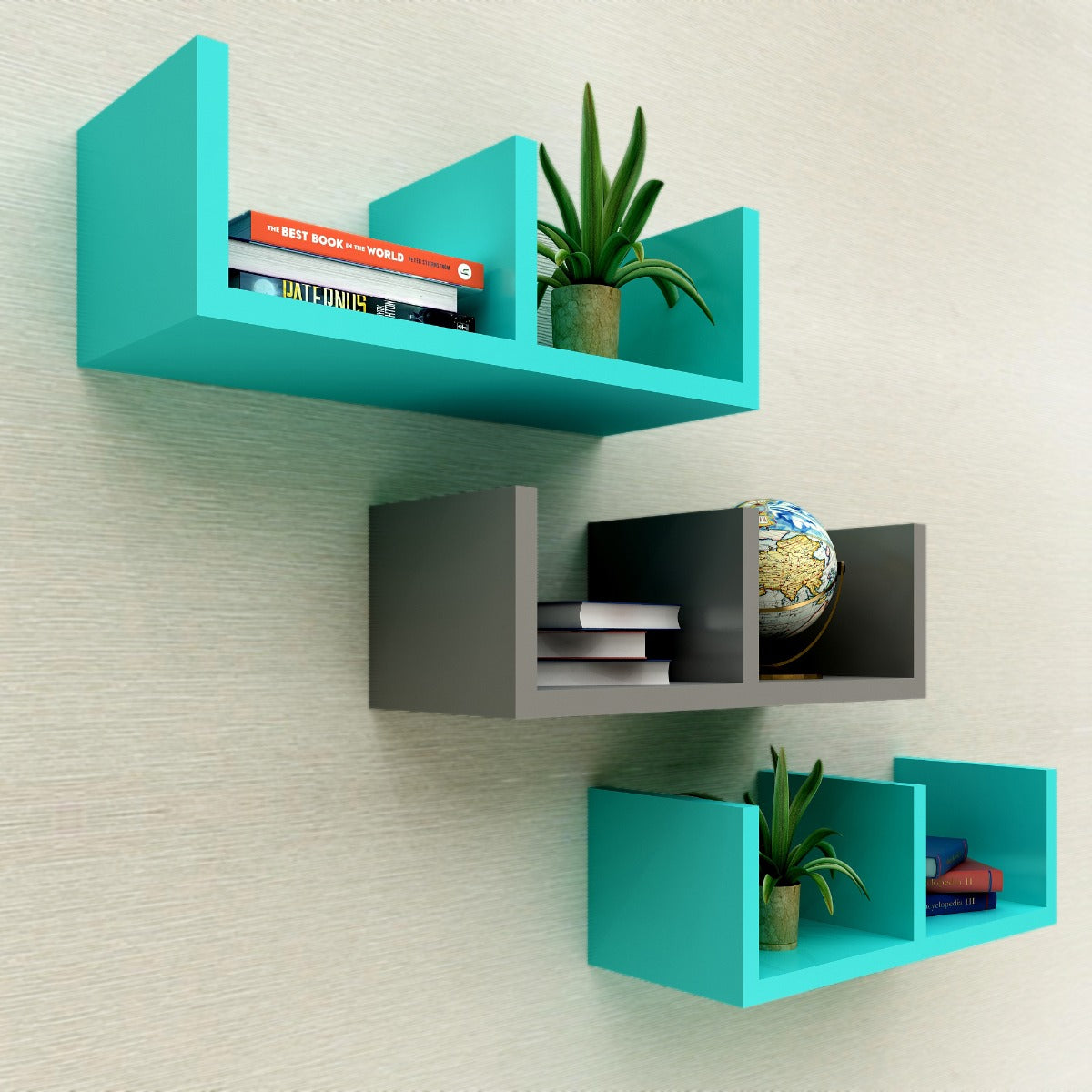 Wall shelves open from top in wood finish, utility shelf for Books/accessories stand,Colorful Hanging Open Storage unit,Wall shelf units-IM381