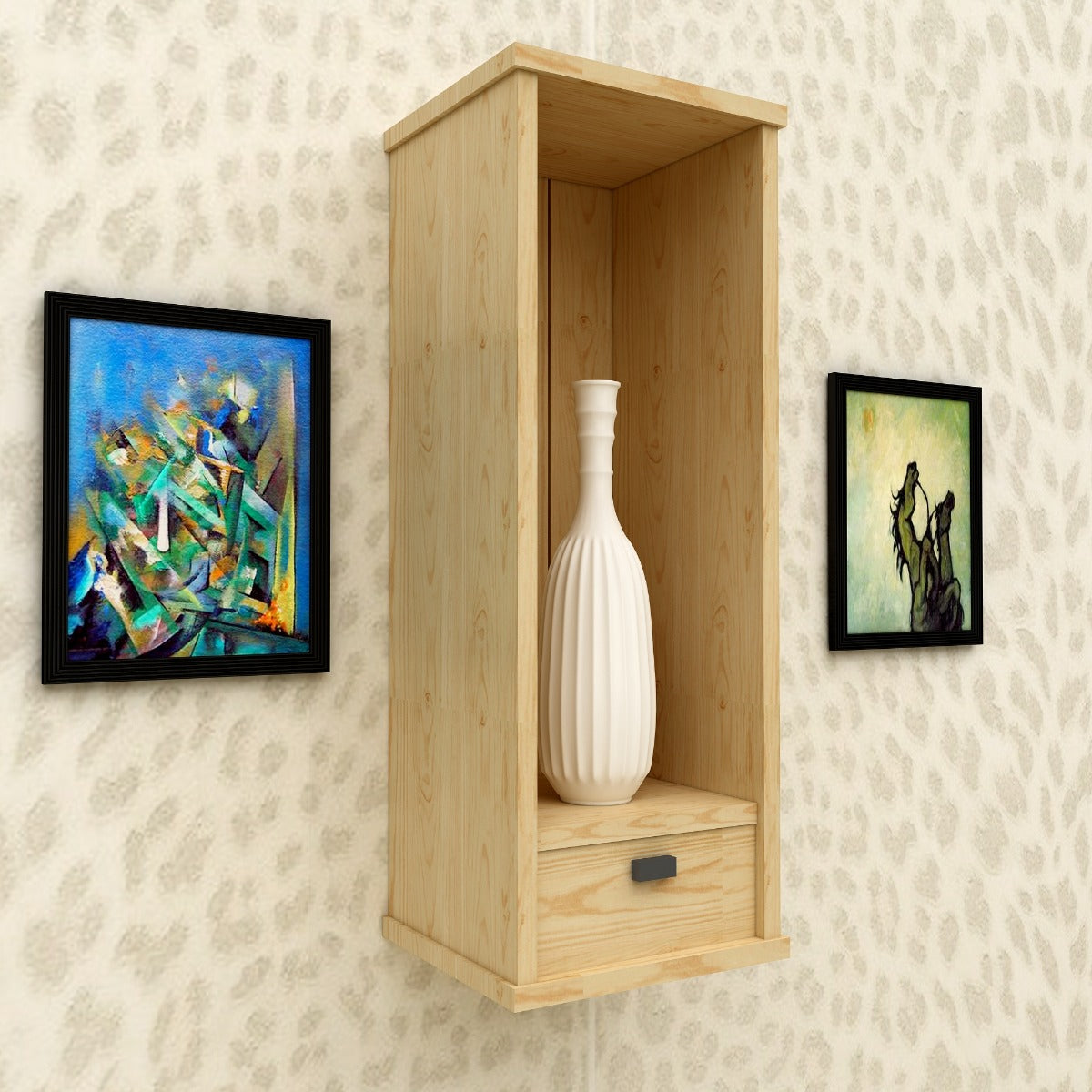 Wall hanging Accessory holder with open storage and small drawer, utility box for accessory in wood-VI528