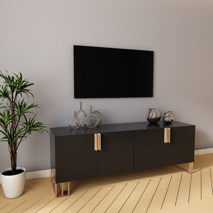 Entertainment Unit, Black Color Entertainment Unit, Entertainment Unit for Living & Bedroom Area, Entertainment Unit with Shutter, Entertainment Unit with MS Leg in Golden Finish, Entertainment Unit - EL - 10015