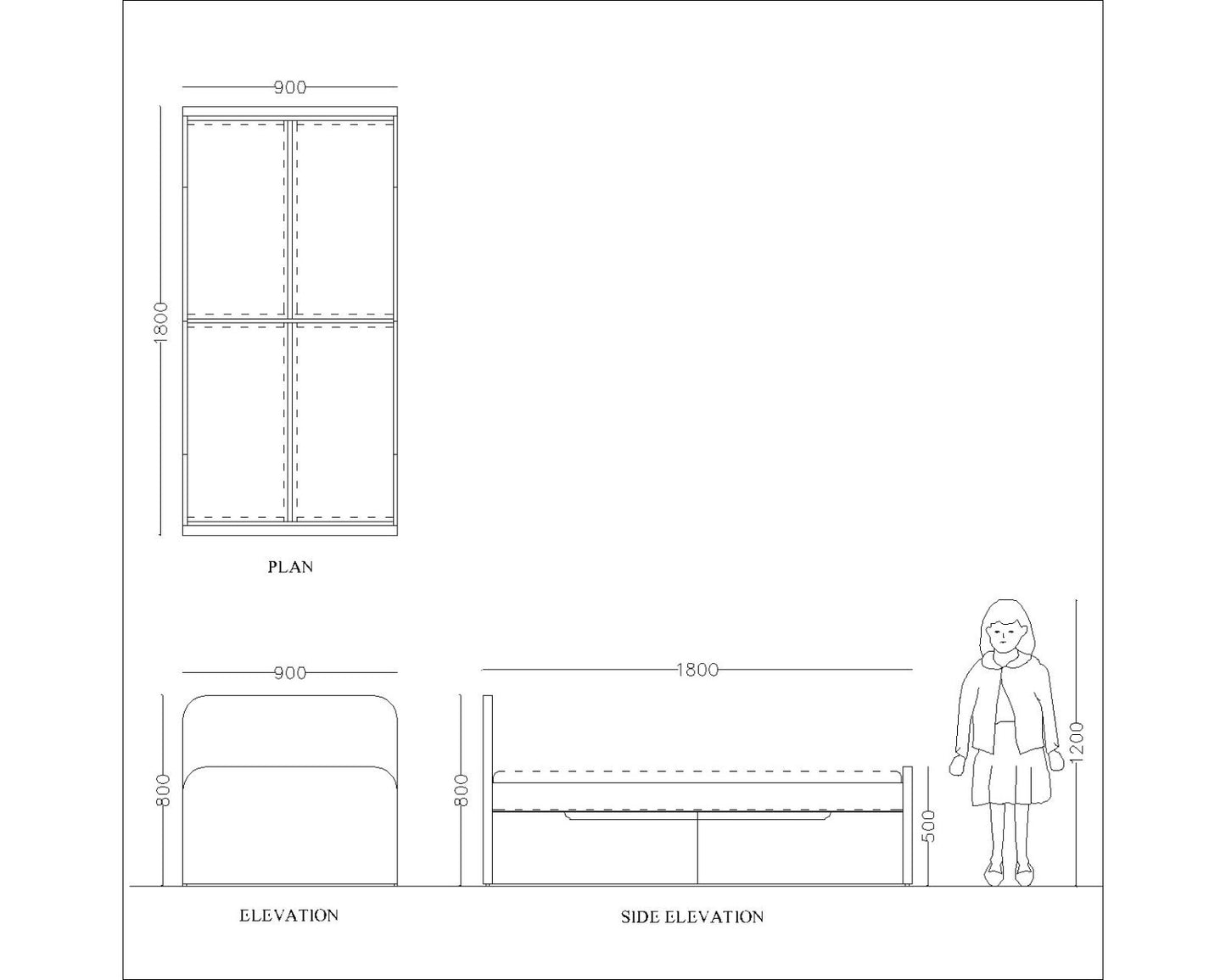 Kids bed, Childrens  bed, single bed , grey  bed ,Panel bed, 3 x 6 ft  bed, white color headboard with wooden legs , Bed-IM- 3006