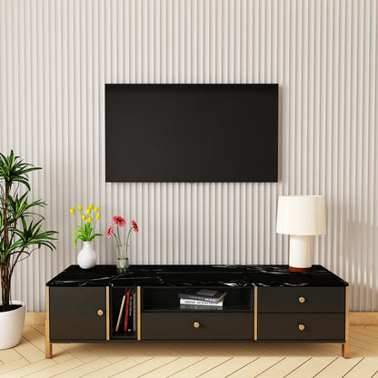 Entertainment Unit, Grey & Black Color Entertainment Unit for Living & Bedroom Area, Entertainment Unit with MS Leg in Gold Finish, Entertainment Unit-IM-10010