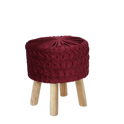 Seating Stool, Red and Wood Seating Stool, Seating Stool for Living & Bedroom Area, Seating Stool-EL- 15000