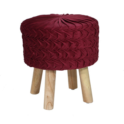 Seating Stool, Red and Wood Seating Stool, Seating Stool for Living & Bedroom Area, Seating Stool-EL- 15000