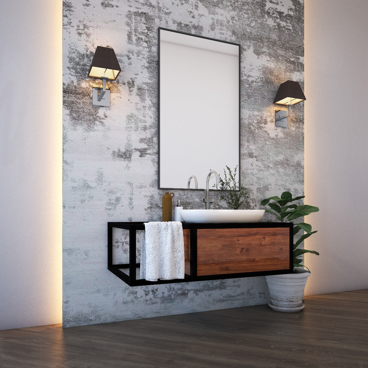 Vanity/Water Resistant Vanity in PVC laminate finish,Bathroom Vanity in water resistant finish,bathroom wall hanging unit with PVC  finish-VI307