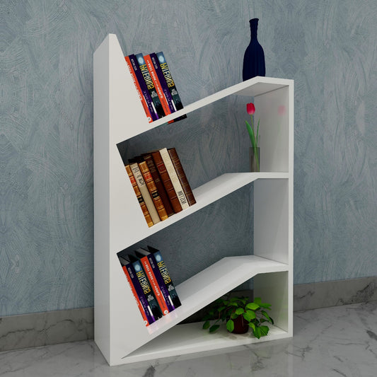 Wooden bookshelf ,  bookshelf  with tapered shelves , White colour bookshelf, floor standing  bookshelf, Bookshelf-IM1013