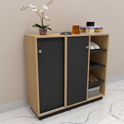 Contemporary Black and Natural Wood Storage Cabinet, IM-1005