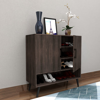 Dark Walnut Wooden Shoe Cabinet with Open & Closed Storage – IM-1007