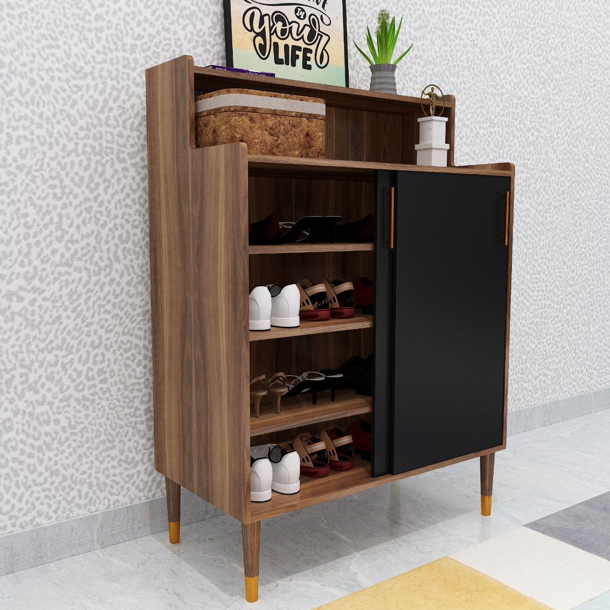 Wooden Shoe Cabinet with Sliding Door, Buy Black Shoe Storage Rack Online  VT-3003