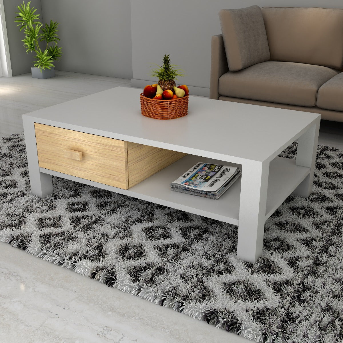 Rectangular Coffee Table ,coffee table for living/waiting area modern look coffee table in White & Light brown in prelaminate particle board ,Coffee Table - IM764