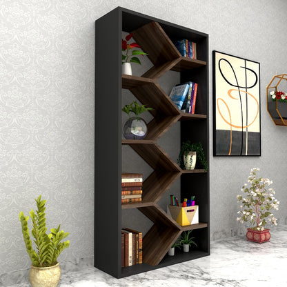 Book storage with shelves, Outer finish in grey PU matte paint and inner shelves are in laminate finish , -IM 1004