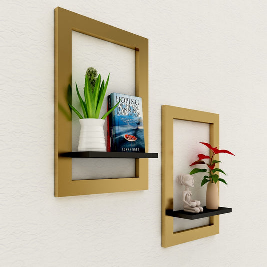 Wall shelves with frame in wood with solid colour finish & shelf,utility shelf for plants/accessories stand,Wall Hanging Storage unit,Wall shelf units-EL478