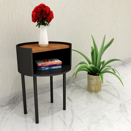 End table with open top and side open shelf in wood finish, utility table for sofa sides ,end table unit-IM385