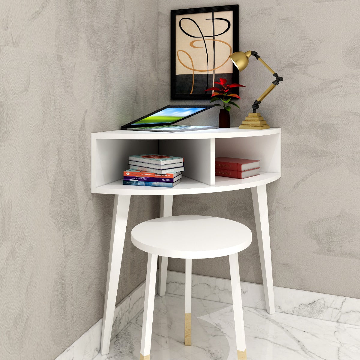 Study table with open top and open plank shelf in wood in solid colour ...