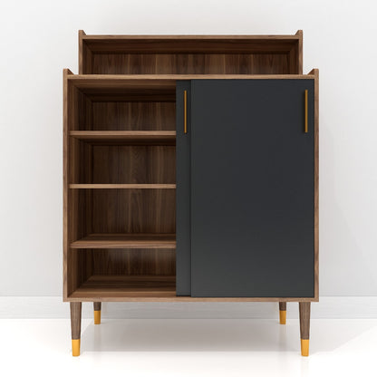 Mid-Century Modern Bookshelf with Navy Blue Door and Walnut Wood,  VT-3003