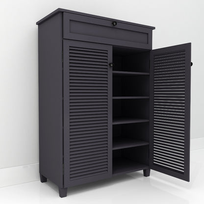Dark Grey Slat Door Shoe Cabinet with Drawer,  IM-1006