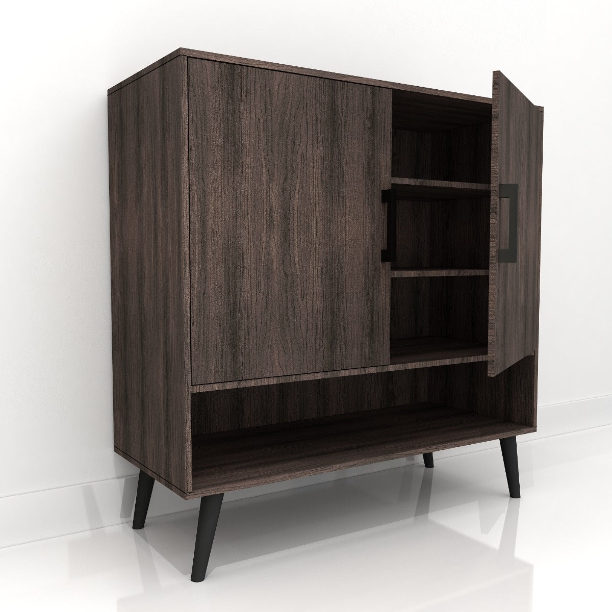 Dark Walnut Wooden Shoe Cabinet with Open & Closed Storage – IM-1007