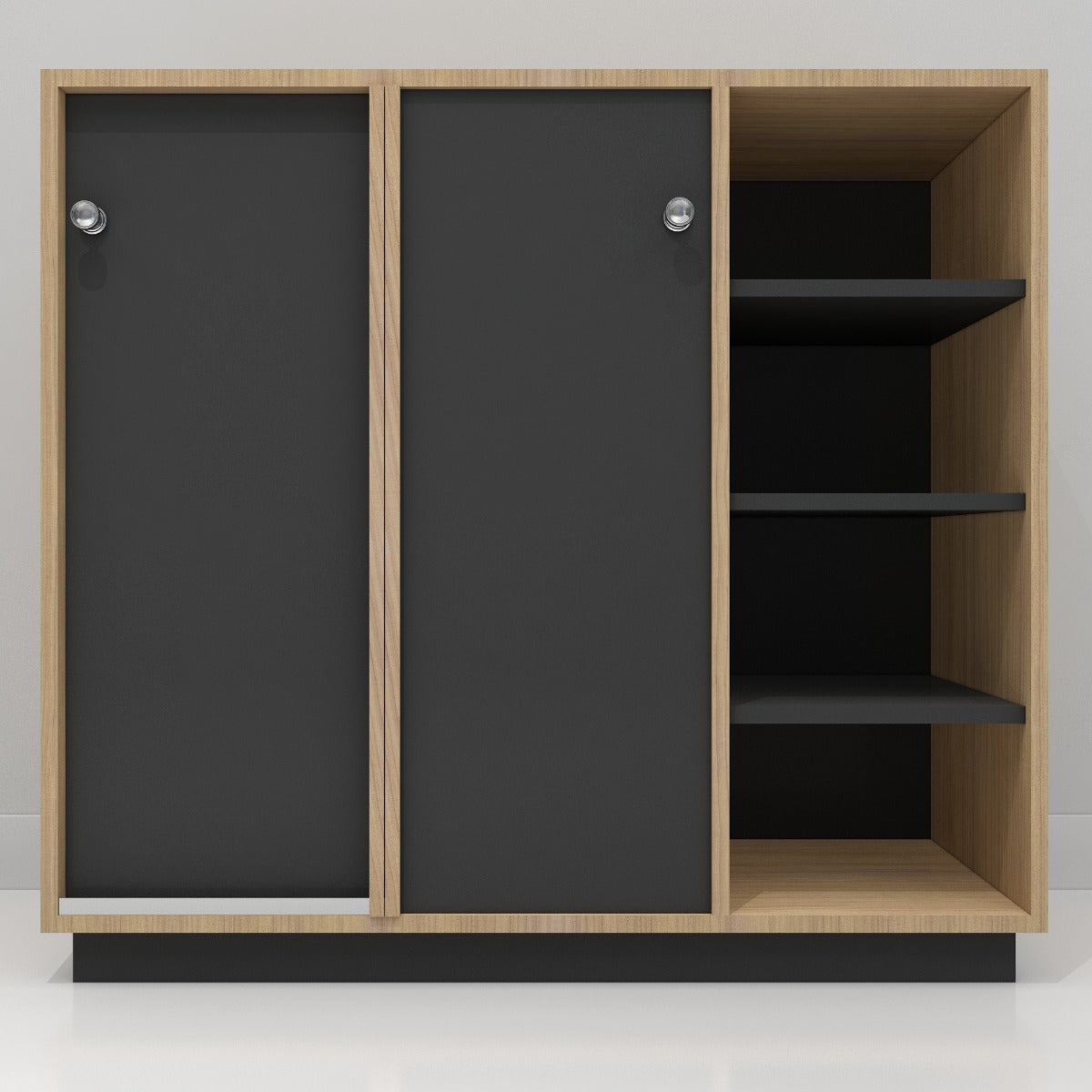 Contemporary Black and Natural Wood Storage Cabinet, IM-1005