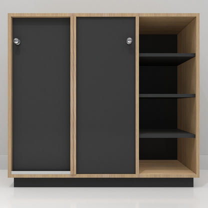 Contemporary Black and Natural Wood Storage Cabinet, IM-1005