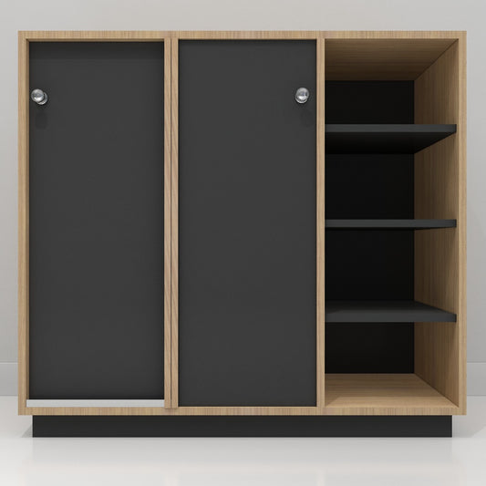 Contemporary Black and Natural Wood Storage Cabinet, IM-1005