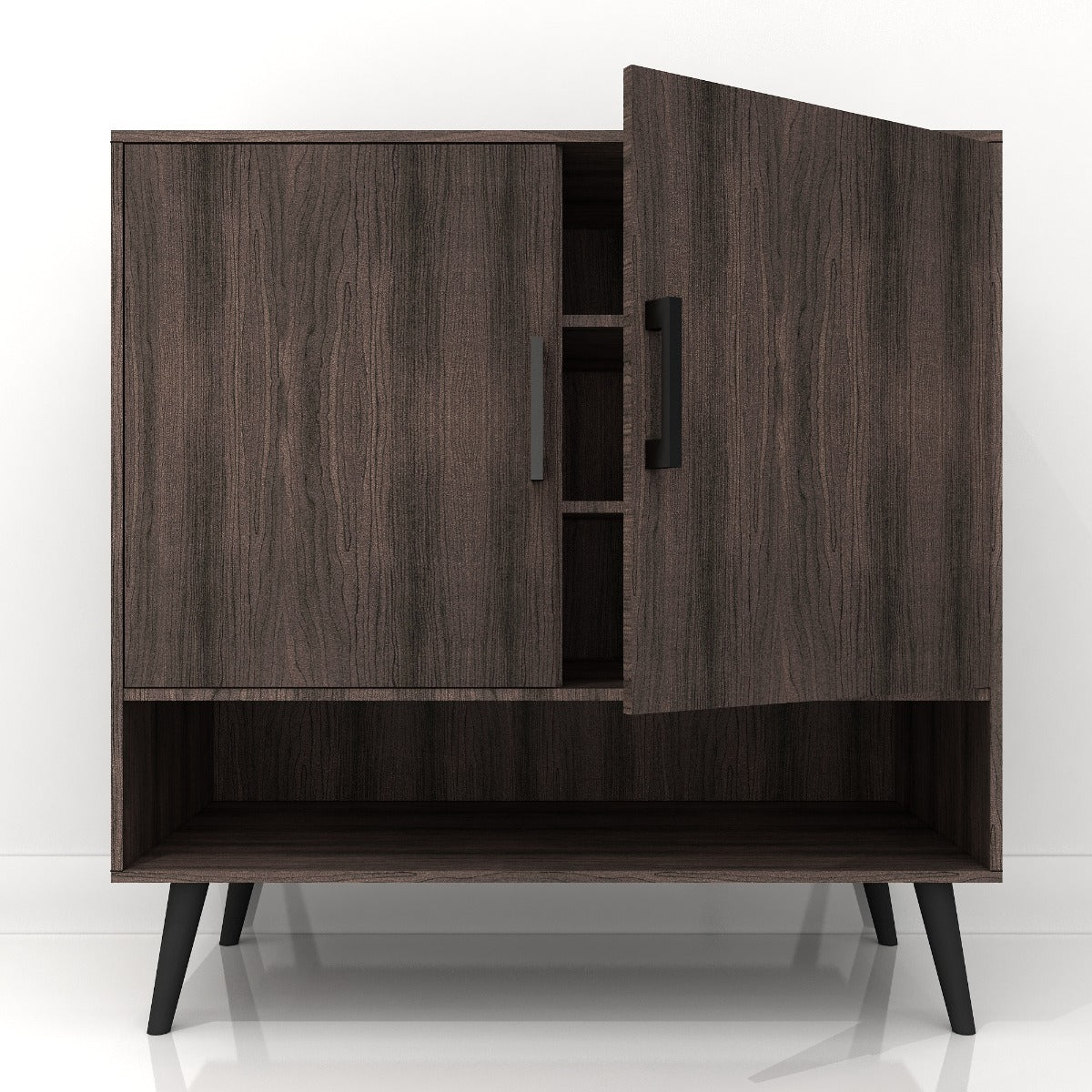 Dark Walnut Wooden Shoe Cabinet with Open & Closed Storage – IM-1007