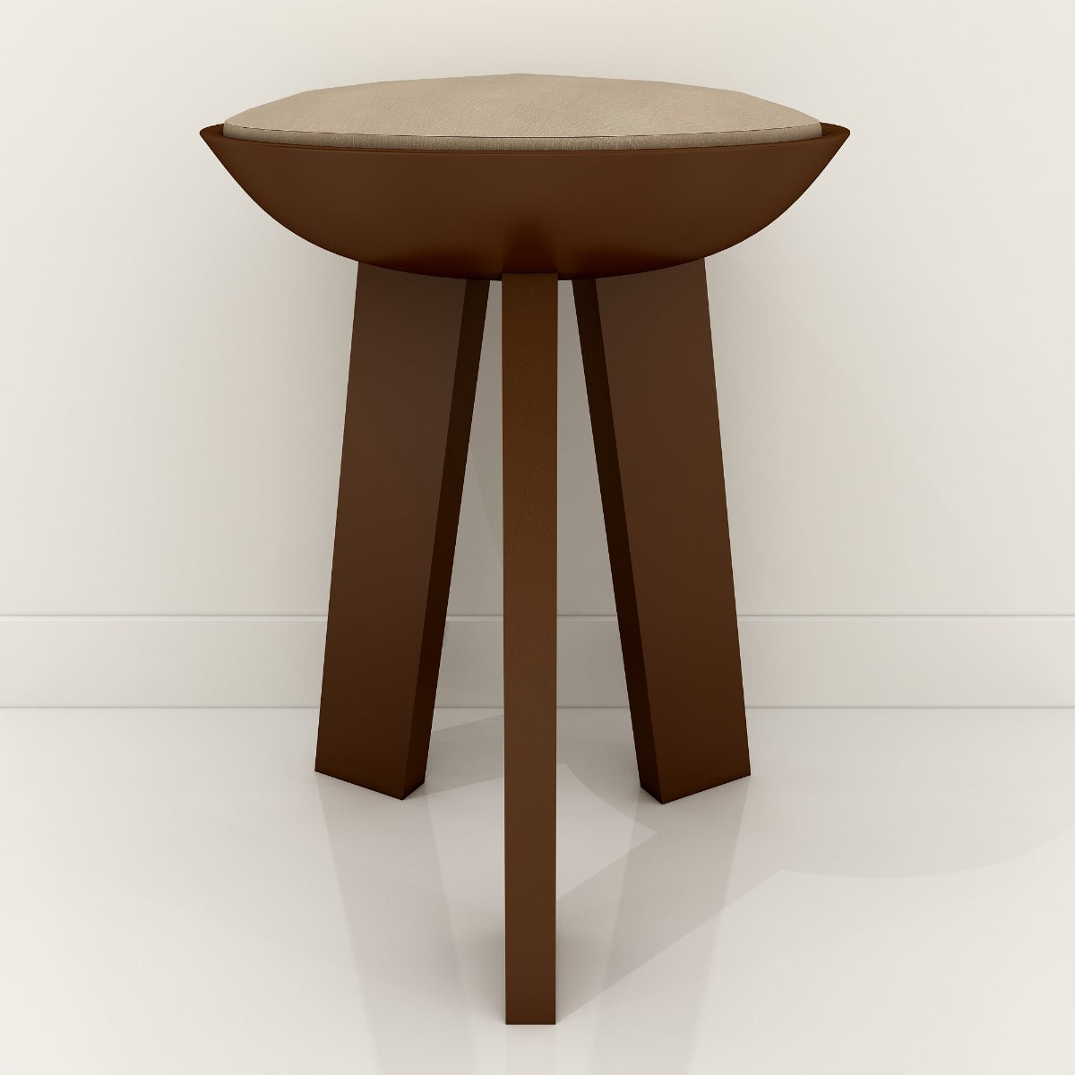 Seating stool in wood with cushioned seat in fabric,utility stool for seating,Floor standing stool in brown,Seating stool in vintage look,Seating -VI551
