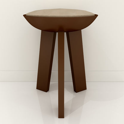 Seating stool in wood with cushioned seat in fabric,utility stool for seating,Floor standing stool in brown,Seating stool in vintage look,Seating -VI551