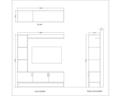 Entertainment Unit, Wood Entertainment Unit, Entertainment Unit for Living & Bedroom Area, Entertainment Unit with Open Shelf and Shutter, Entertainment Unit with MS Leg in Gold Finish, Entertainment Unit - VT - 10008