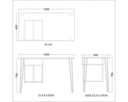 Study Table, Grey Study Table, Study Table Drawer & Open Shelf at Bottom, Study Table with Black MS Legs, Study Table - VT - 12002