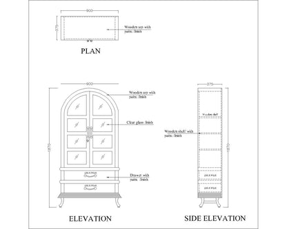 Book storage with shelves, Outer finish in rustic paint and inner shelves are in PU matte paint finish, clear glass in shutter -VT 3001