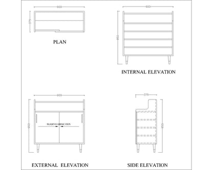 Mid-Century Modern Bookshelf with Navy Blue Door and Walnut Wood,  VT-3003