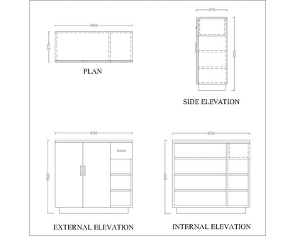 Contemporary Walnut Wood Storage Cabinet with Sliding Doors and Drawer,  VT-3004