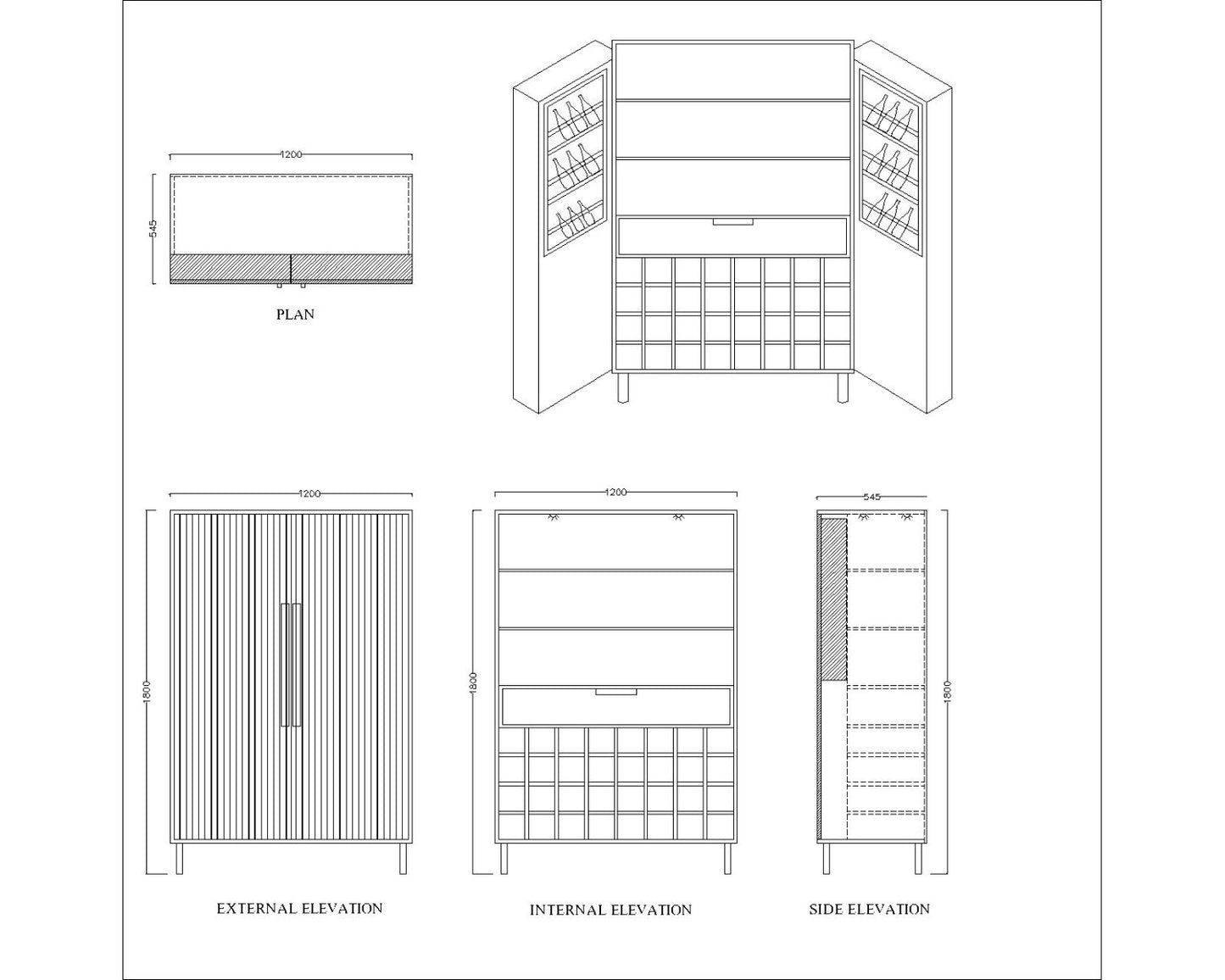 Premium Wooden Bar Cabinet with LED Lights – 50 Bottle Slots,, 2-Door Storage with Racks for Miniatures, Cans & Mixers VT-3007