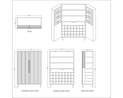 Premium Wooden Bar Cabinet with LED Lights – 50 Bottle Slots,, 2-Door Storage with Racks for Miniatures, Cans & Mixers VT-3007