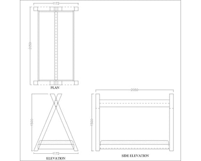 Tent bed, tent bed with wood frame in brown colour ,wooden bars on sides in laminate finish, Bed-VI- 5005