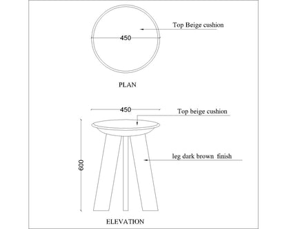 Seating stool in wood with cushioned seat in fabric,utility stool for seating,Floor standing stool in brown,Seating stool in vintage look,Seating -VI551