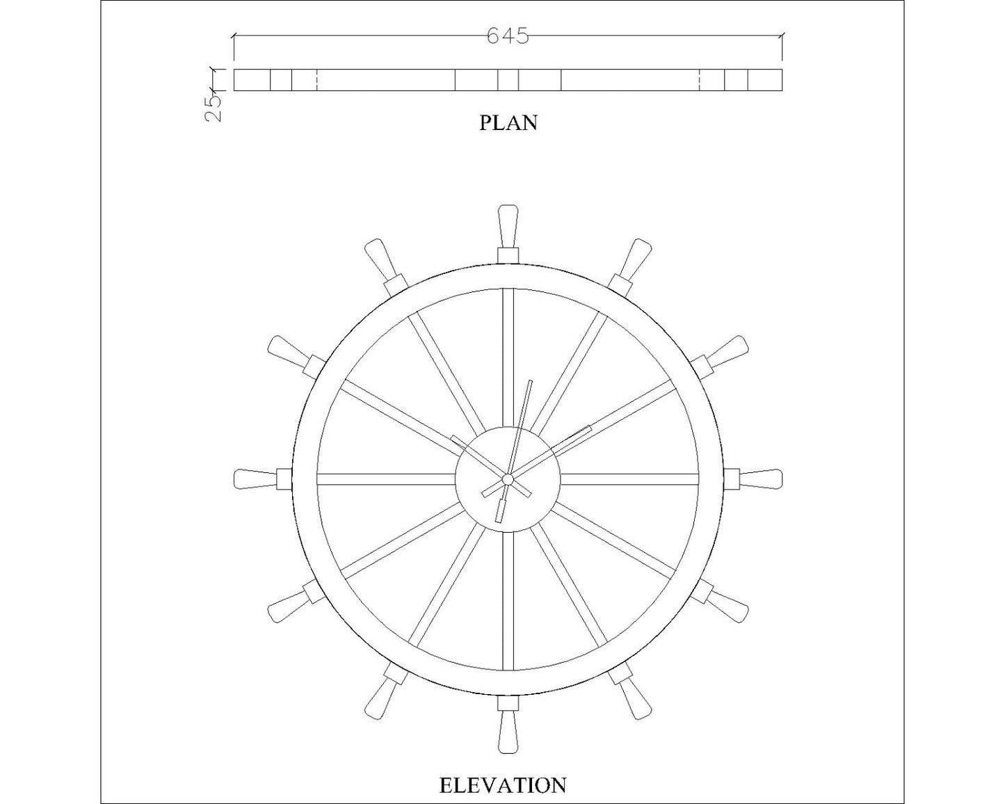 Clock in wood, clock for living/waiting/office  area , vintage clock in black, Ship wheel clock ,Clock - VI553