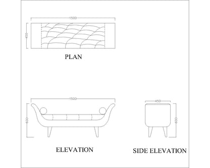 2 Seater chaise, upholstery chaise, Blue chaise, Lounge, lounge seating, classical seating, Chaise-VT-653
