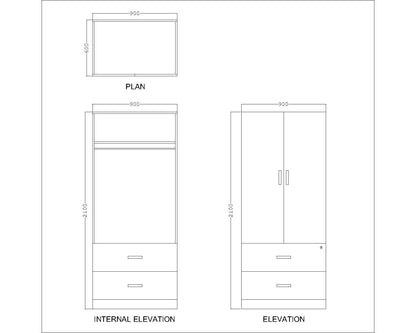 Wardrobe, Wardrobe Hanging Space, Wood Shutter Wardrobe, Wardrobe SS Handle, Wood Wardrobe, Wardrobe - VT- 7001