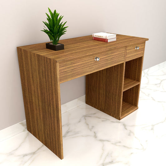 Wooden Study Table , Study table with open shelf & drawer at bottom, vintage look sleek prelaminated Study  table in brown ,Floor standing Study Table - VI855