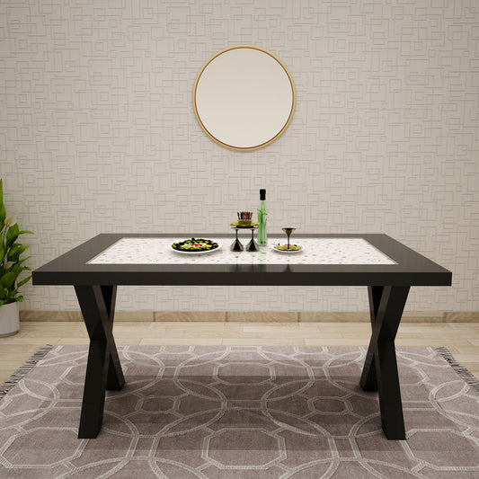 Rectangular Black Dining Table with Stone Top for a Bold Look - VT-3052