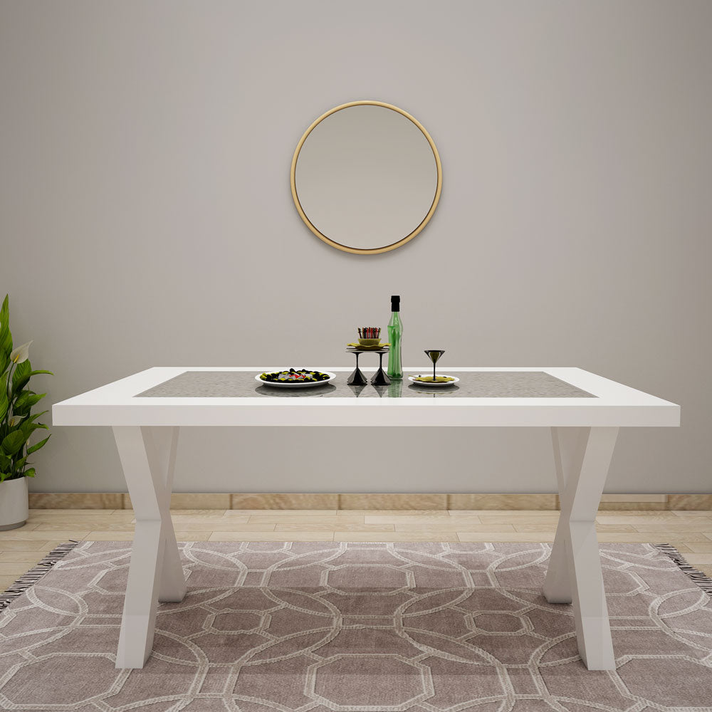 Rectangular White Dining Table with Stone Top for Sophisticated Style -VT-3053