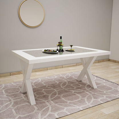 Rectangular White Dining Table with Stone Top for Sophisticated Style -VT-3053