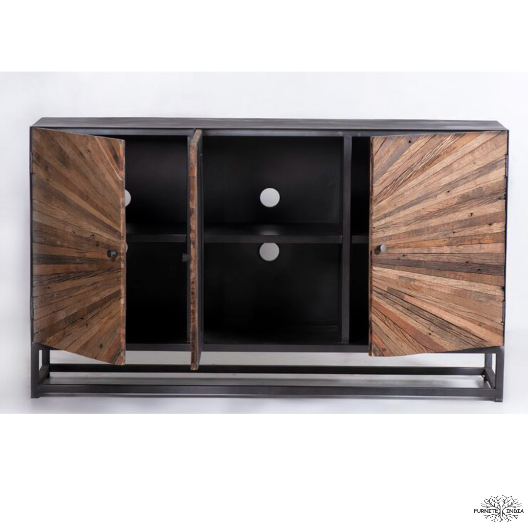 Cabinet, Solid Wood Cabinet, Cabinet with Shutter, Black & Wood Color Cabinet, Cabinet with Black MS, Cabinet - VT - 10053