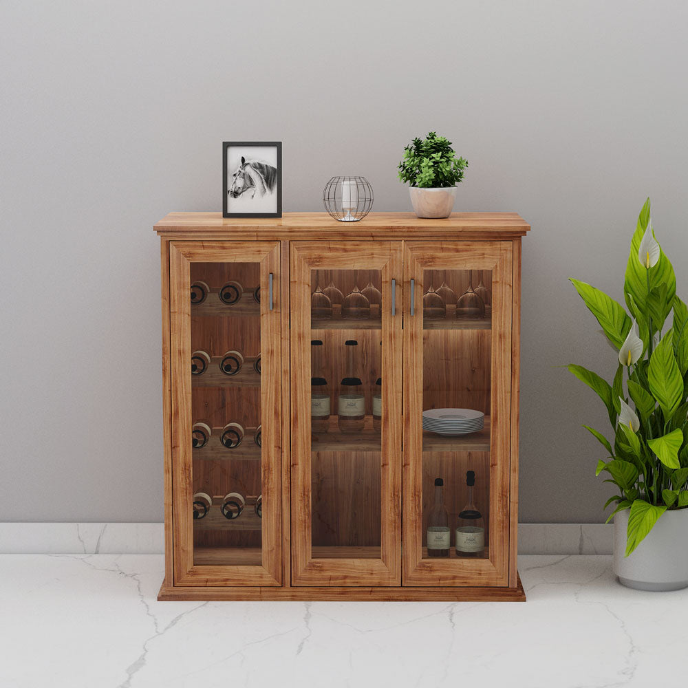 Bar Cabinet, Solid Wood Bar Cabinet, Bar Cabinet With Open Shelf, Light Brown Color Bar Cabinet, Bar Cabinet With Shutter, Bar Cabinet - VT10060