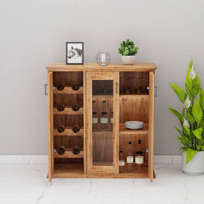 Bar Cabinet, Solid Wood Bar Cabinet, Bar Cabinet With Open Shelf, Light Brown Color Bar Cabinet, Bar Cabinet With Shutter, Bar Cabinet - VT10060