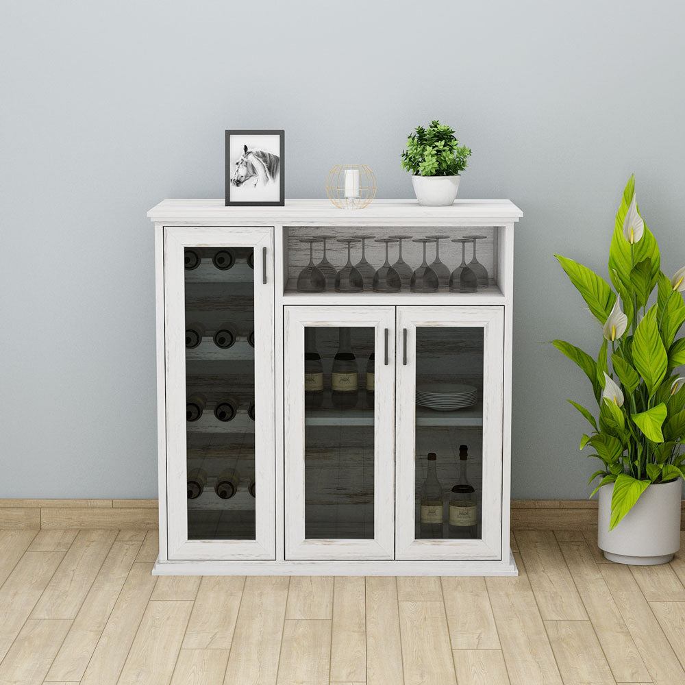 Bar Cabinet, Solid Wood Bar Cabinet, White Color Bar Cabinet, Bar Cabinet With Shutter, Bar Cabinet With Open Shelf, Bar Cabinet - VT10062